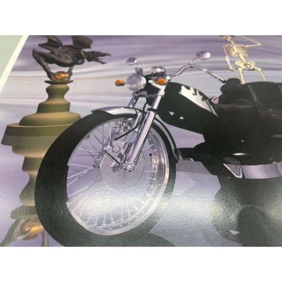 LE GM Harley Davidson motorcycle print artwork signed 4/50 skeliton16x12" READ - Picture 3 of 6